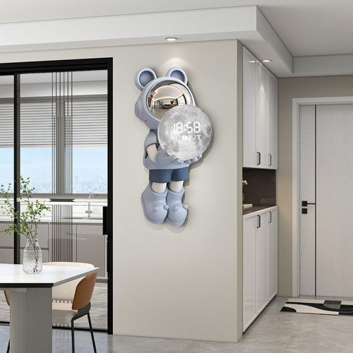 宇航员时尚钟表挂钟客厅家用餐厅装饰画简约现代创意钟万年历时钟