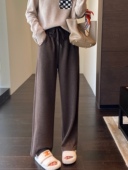 750G醋酸羊毛高腰加绒窄版 宽松显瘦拖地直筒休闲裤 阔腿裤 女秋冬季