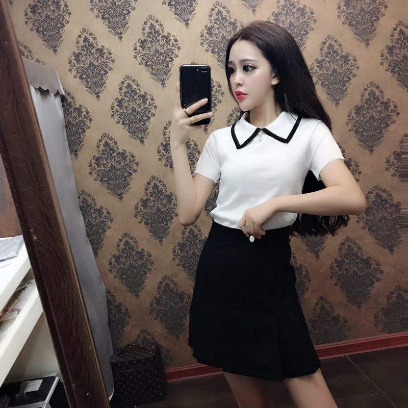 薄款冰丝针织衫女装春2019新款潮韩版时尚修身娃娃领短袖紧身上衣|msdalam kategori Pakaian Dalam/seluar dalam lelaki/tracksuit, Baju Pajama - dari Buy2taobao.com untuk memberikan perkhidmatan ejen Taobao profesional membeli