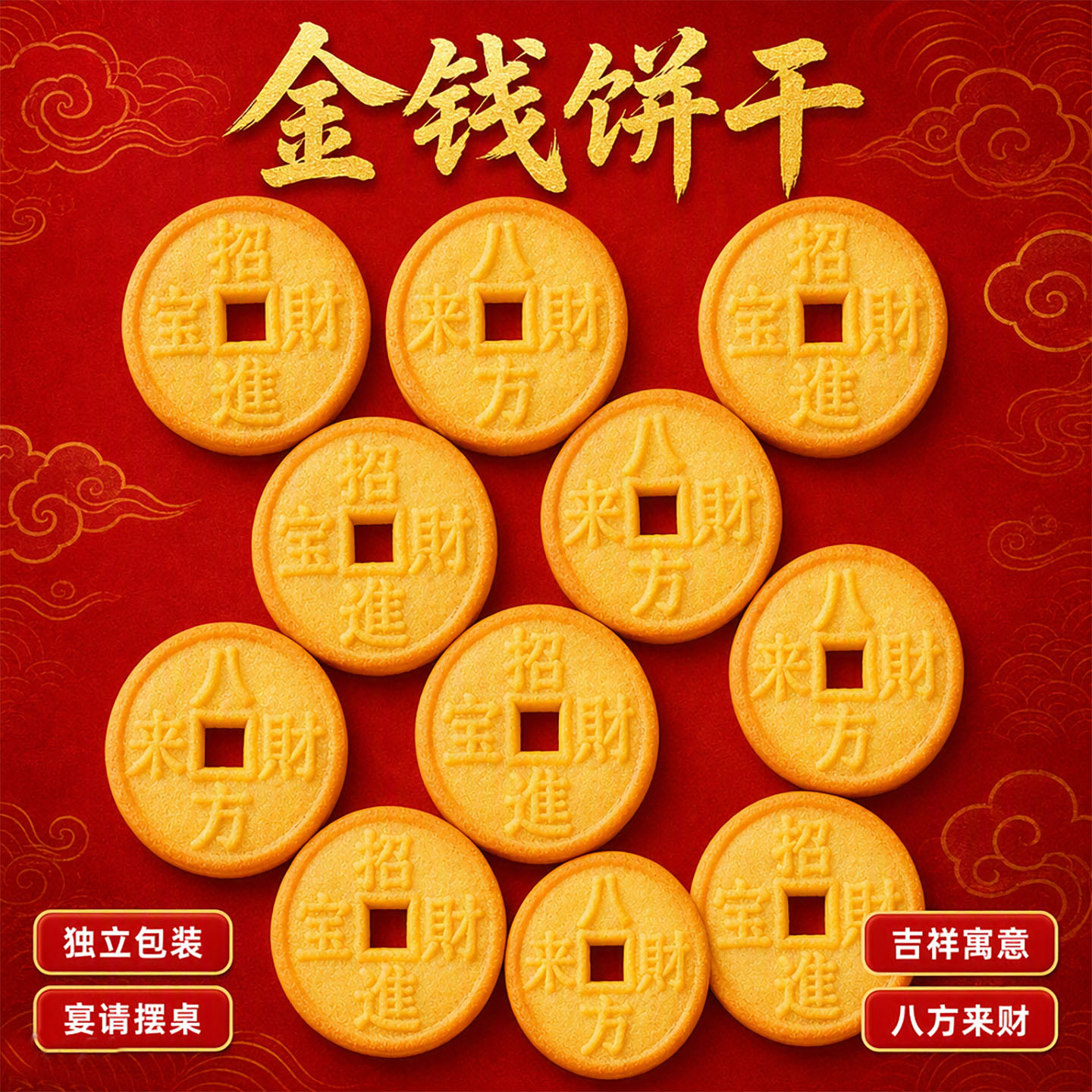 金钱饼干单独小包装铜钱币闽南拜食喜庆上贡品佛零食供奉糕点菩萨