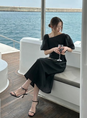 十三行acme ground连衣裙女2023夏季韩版复古气质显瘦收腰连衣裙