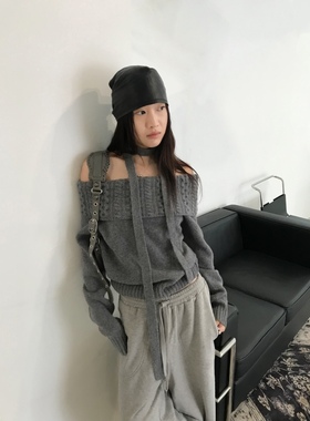 Freecell翻折边一字肩毛织套头衫2024秋季显瘦洋气针织衫03815