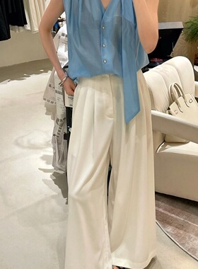 【钰素YUSU】轻奢简约蓝色系飘带设计修身背心(飘带不可拆) 68870