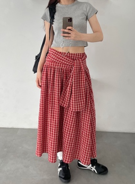 FREECELL绑带格子长半裙女2024夏季新款韩版气质显瘦半身裙81288