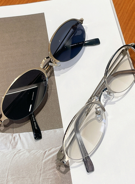 美式复古椭圆小框墨镜女ins