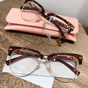 M家眉线大半框眼镜男玳瑁高颜值知识分子眼镜框女可配近视防蓝光