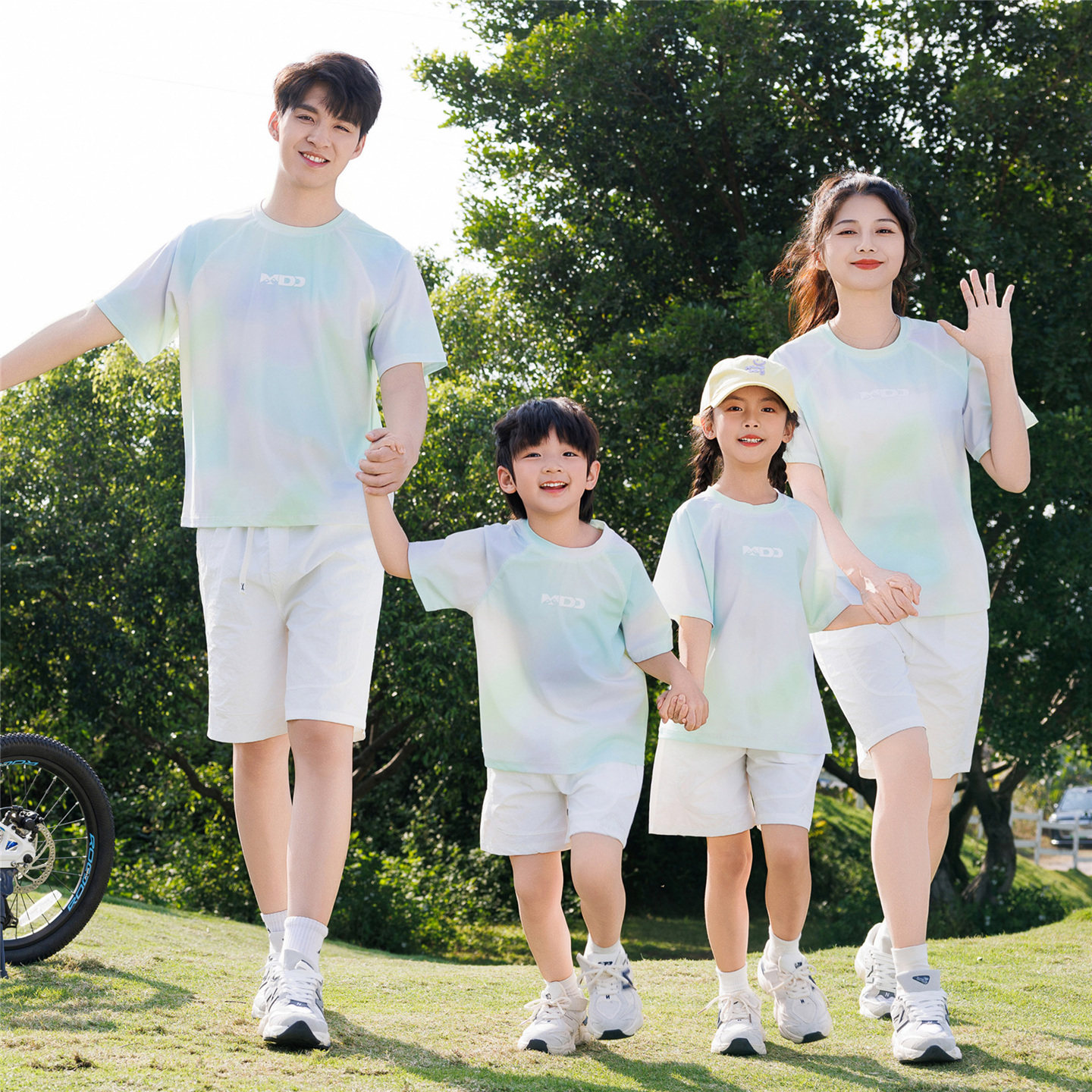 防晒亲子装短袖夏一家三四口家庭装户外儿童运动服男女中大童套装