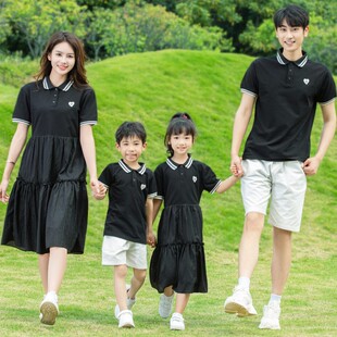 亲子装夏装2026新款韩版母女装连衣裙 一家三四口父子短袖t家庭装
