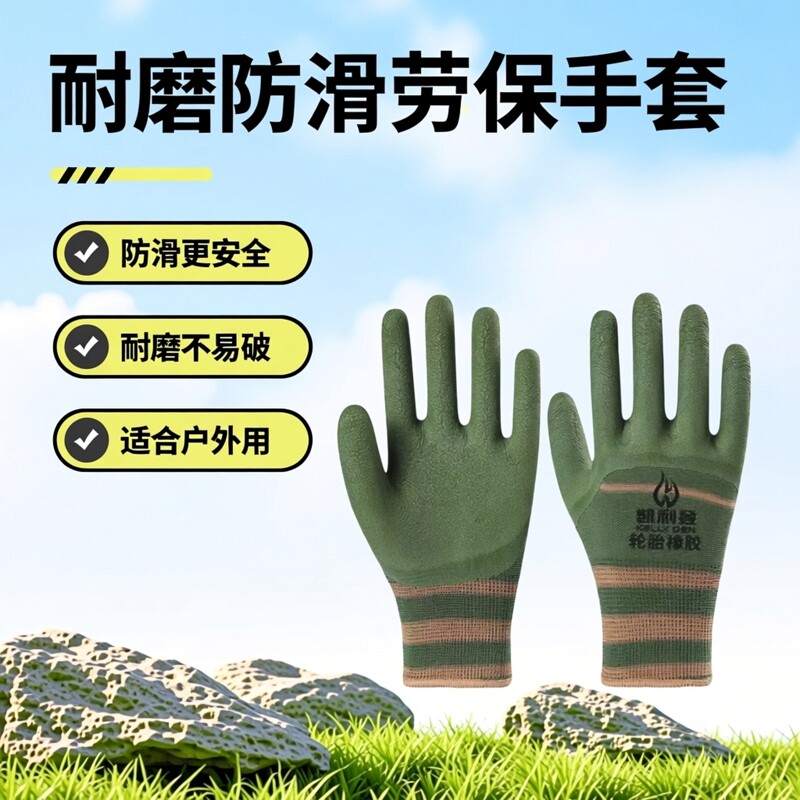 (12双)轮胎橡胶耐磨王劳保工作手套防滑耐用