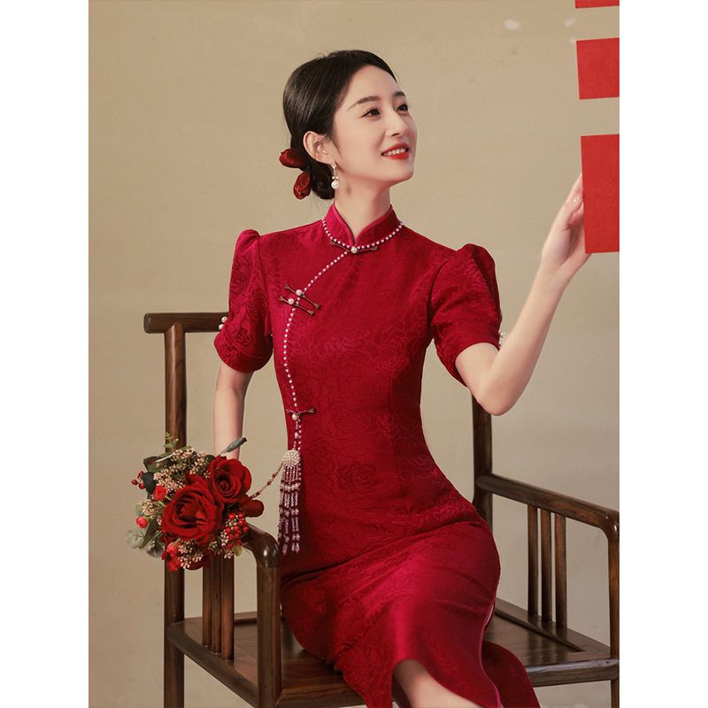 洛士改良敬酒服款女中式夏季订婚新娘结婚显瘦红色小个子年轻礼服