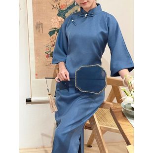 洛士文艺新款 古法 开襟旗袍年轻民国风时光2024新中式 学生全倒大袖