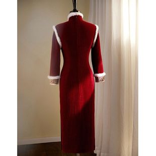 洛士改良红色旗袍礼服女敬酒服新娘款2022冬天加绒年轻年加厚新款