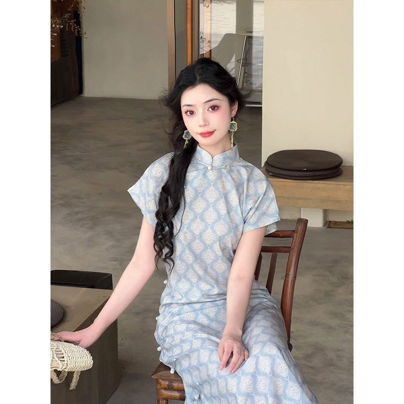 洛士开襟绝美大码连衣裙旗袍女夏新中式日常古法全【国风】纸鸢新