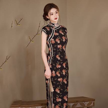 爱旗款女老上海显瘦复古2025走秀款新款中式国风长款改良旗袍民国
