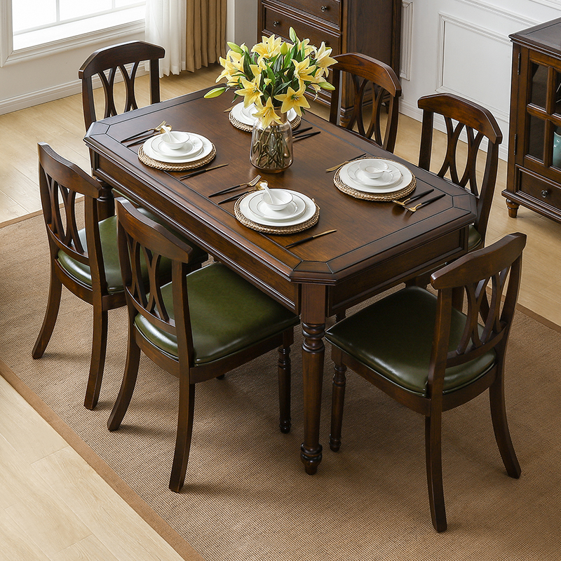 美式复古全实木餐桌椅组合家用小户型长方形新中式桌现代田园简约