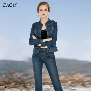 女时尚 复古洋气韩版 潮款 短外套小脚裤 时髦夹克两件套 修身 牛仔套装