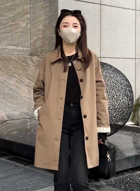 美拉德高级感休闲宽松风衣女卡其色大衣小个子中长款春季长袖外套