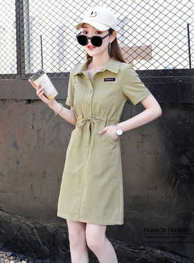 日系复古休闲显瘦polo工装短袖连衣裙女2026夏季新款小个子收腰