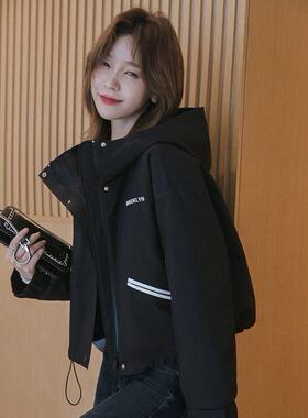 长袖冲锋衣宽松休闲短外套小个子时尚连帽夹克防风秋季女韩版时髦
