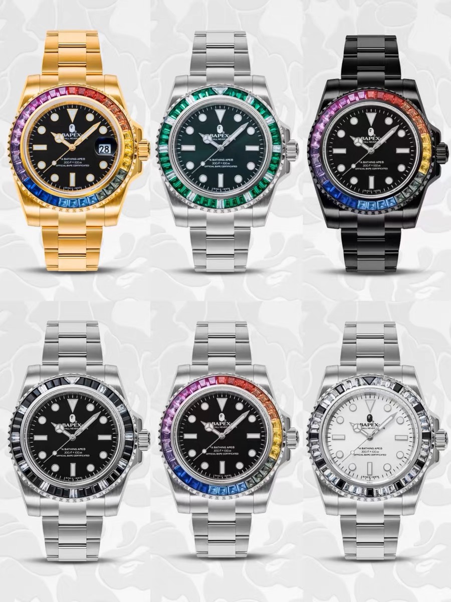 BAPE TYPE1 BAPEX CRYSTAL STONE男款机械防水不锈钢多巴胺手表