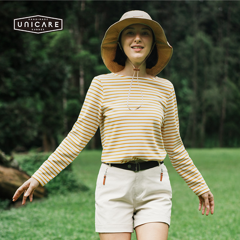 UNICARE条纹长袖T恤女2026户外运动舒适休闲针织外套百搭圆领上衣图片