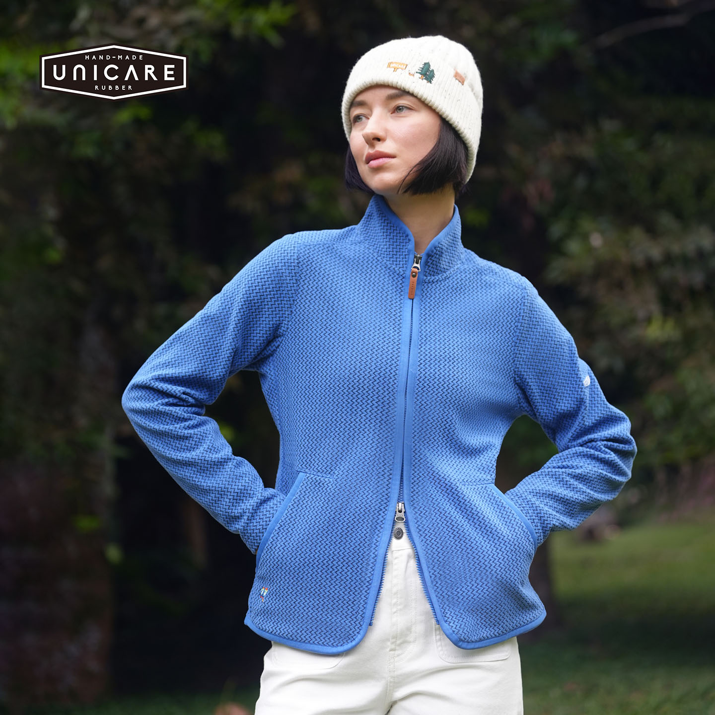 UNICARE【何香蓓同款】抓绒衣女华夫格长袖 户外运动摇粒绒上衣图片