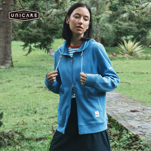 UNICARE户外运动休闲卫衣女华夫格宽松连帽开衫拉链外套上衣2026