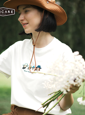 UNICARE人全家福肖像短袖女 圆领T恤 户外复古休闲上衣 2025新款