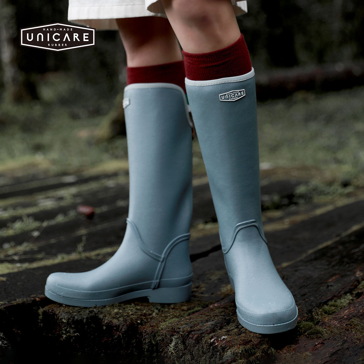 UNICARE雨靴女时尚款外穿 高筒防水防滑雨鞋 长筒涉水鞋 明星同款