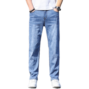 夏季薄款男士牛仔裤宽松直筒大码2022年新款夏天赤耳丹宁男款裤子