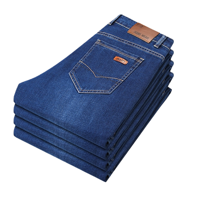 鹿致宽松直筒中年弹力牛仔裤