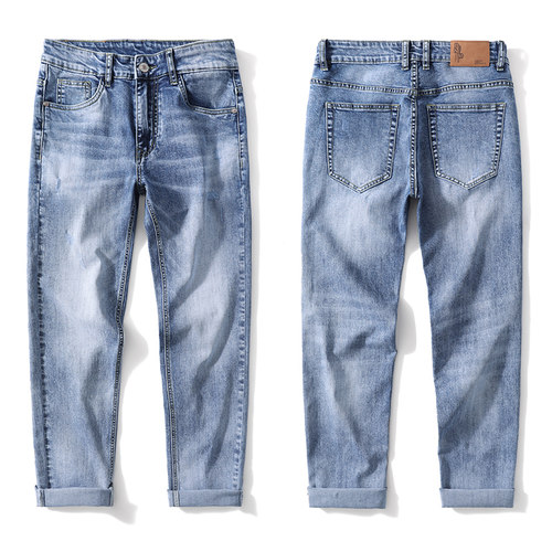 弹力纯棉牛仔裤男士土春秋2021年新款直筒修身浅色休闲长裤子秋季