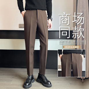 西裤男士秋季男款修身直筒高级垂感九分长裤休闲加绒加厚西装裤子