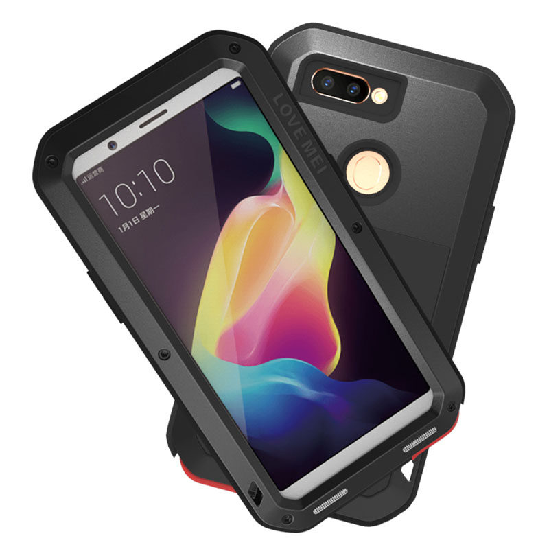 LOVE MEI Powerful Water Resistant Shockproof Dust/Dirt/Snow Proof Aluminum Metal Outdoor Gorilla Glass Heavy Duty Case Cover for OPPO R11s