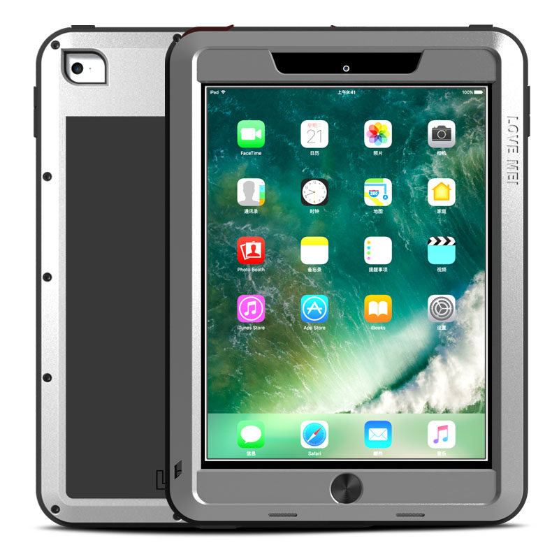LOVE MEI Powerful Water Resistant Shockproof Dust/Dirt/Snow Proof Aluminum Metal Outdoor Gorilla Glass Heavy Duty Case Cover for Apple iPad (2017) 9.7-inch