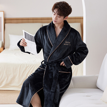 睡袍男秋冬季法兰绒睡衣情侣珊瑚绒加厚加绒浴袍男长款家居服晨袍