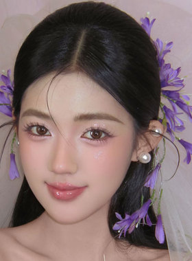 森系新娘紫色头饰仿真花结婚花朵发夹超仙发饰新款婚纱配饰品