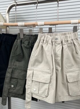 男童夏季工装短裤白色2024新款大儿童五分中裤男孩外穿炸街痞帅潮