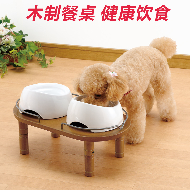 利其尔实木可调节护颈碗猫食盆