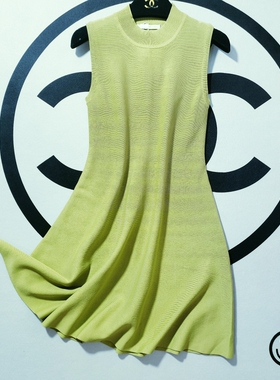C3073绿色针织连衣裙女背心款春秋~林子外贸【全店任3件包邮】