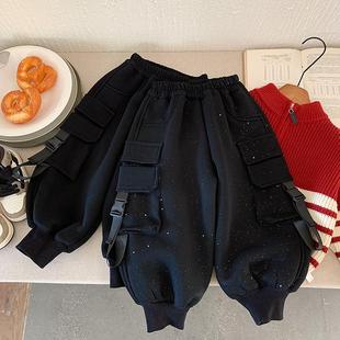 男童裤子冬加绒闪闪满天星裤子撒银工装裤韩版卫裤痞帅风炸街爆款