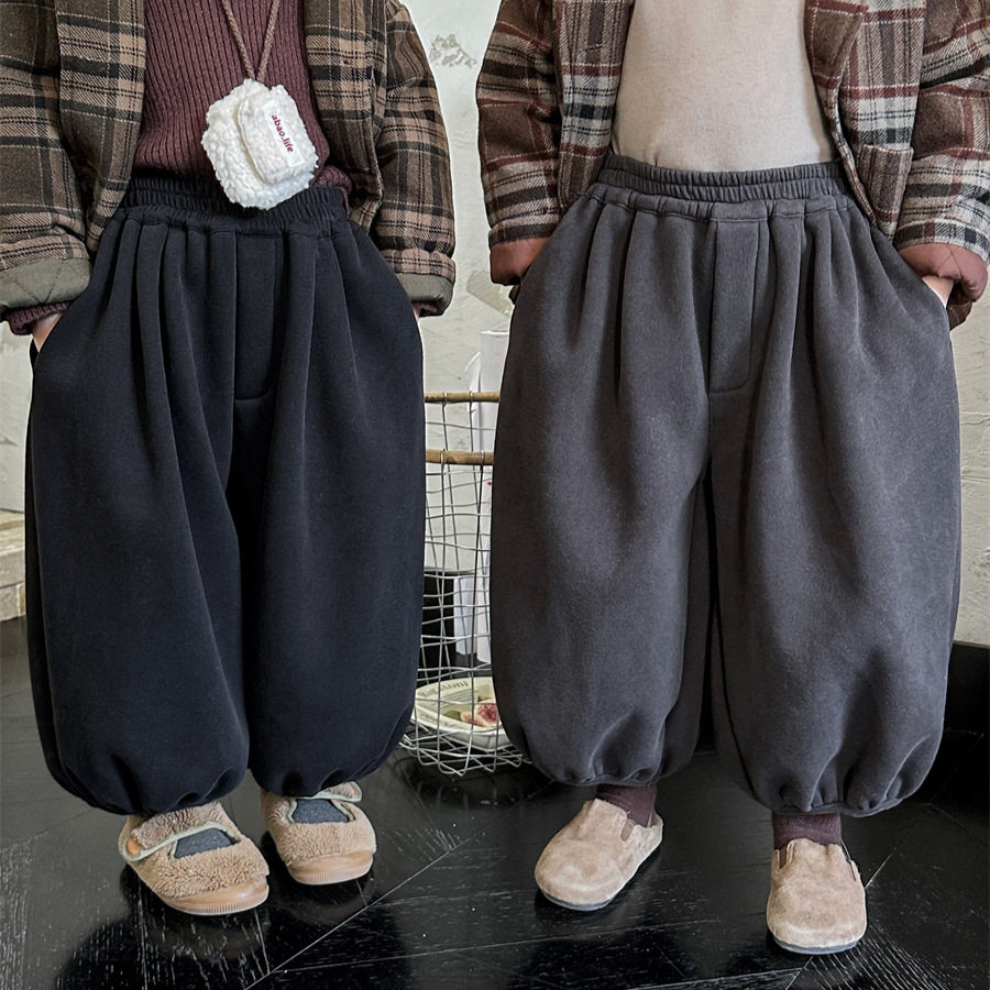 男童灯笼裤冬款春秋2025男女童一体绒卫裤宝宝宽松休闲裤加厚潮范
