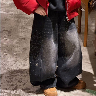 男童满钻爆闪一体绒牛仔裤亮闪闪休闲加绒儿童裤子2026新款炸街潮