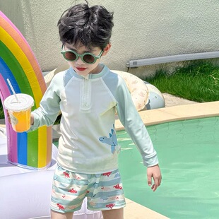 2025新款 防晒速干男孩宝宝温泉度假游泳衣 儿童泳衣男童分体长袖