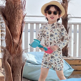 防晒速干温泉泳衣度假泳装 2026儿童宝宝ins男童连体泳衣夏季 长袖