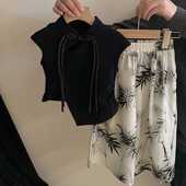 新款 女童新中式 套装 2025夏季 旗袍盘扣上衣短袖 T恤儿童阔腿防蚊裤