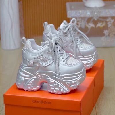 黑色内厚底老爹鞋女鞋2025新款秋冬加绒小个子显脚小运动鞋子