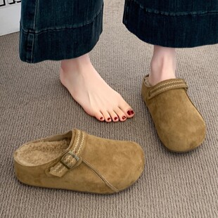 厚底内加绒勃肯鞋包头半拖鞋女外穿2025秋冬新款两穿博肯单鞋