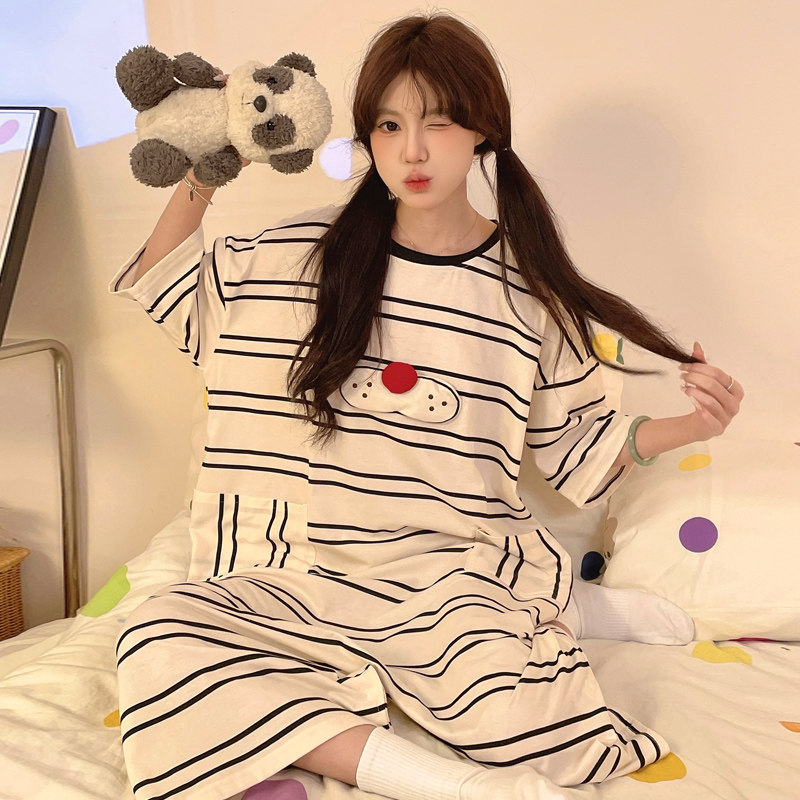 情侣可爱连体服猫咪睡衣夏季纯棉短袖大码宽松女生卡通搞怪家居服
