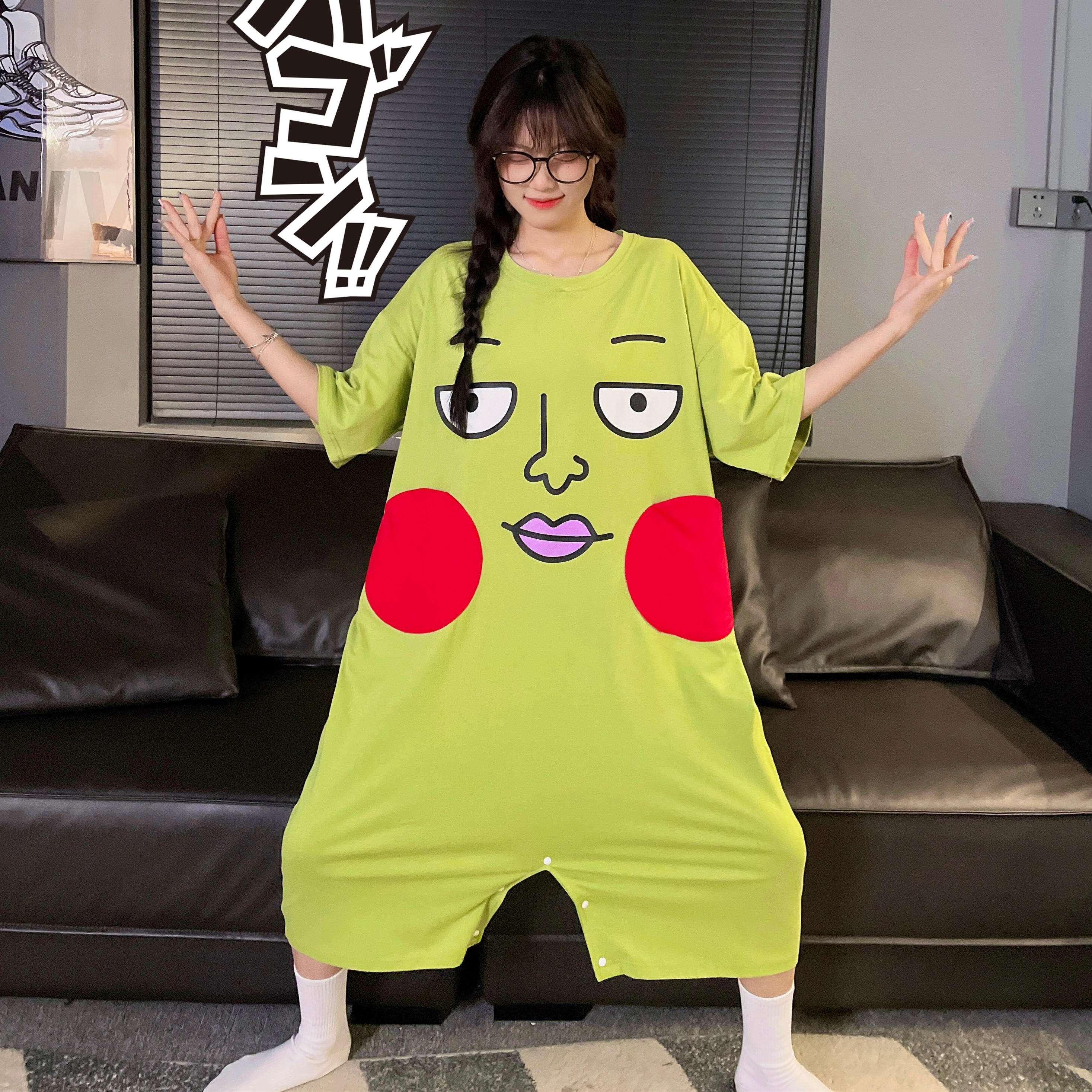 纯棉搞怪小酒窝情侣连体服睡衣